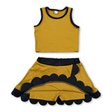 Black scallop girls summer team active wear set