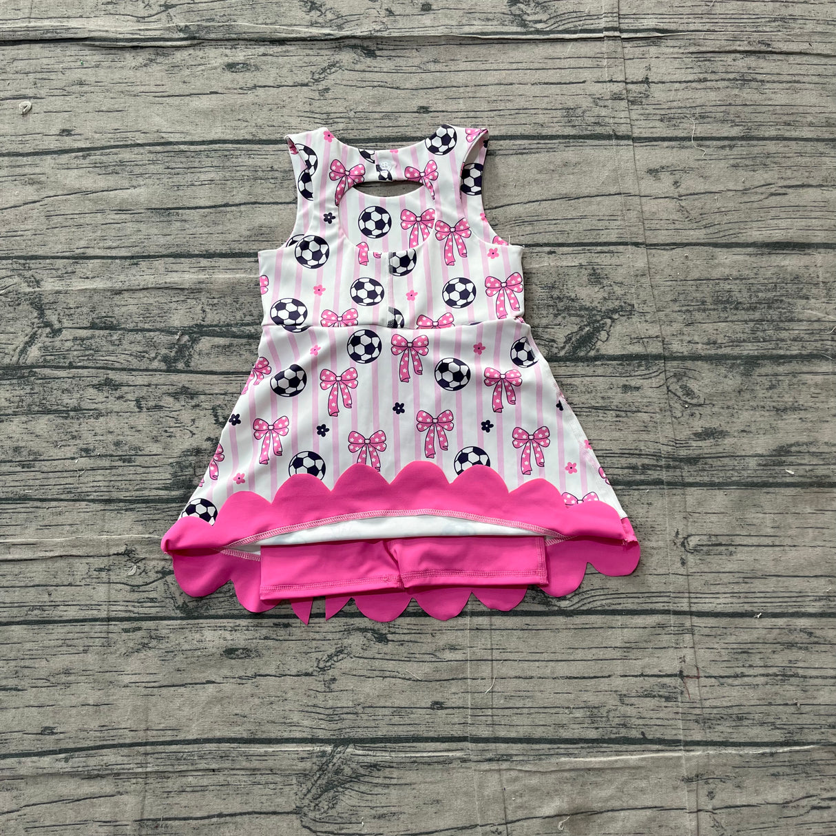 Sleeveless stripe soccer bow kids girls athletic dresses