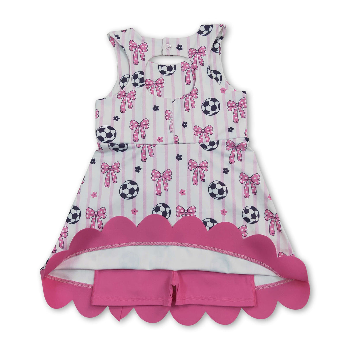 Sleeveless stripe soccer bow kids girls athletic dresses