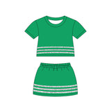 Short sleeves green cotton top skirt girls outfits