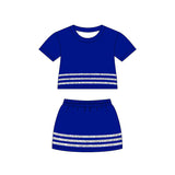 Short sleeves blue cotton top skirt girls team outfits