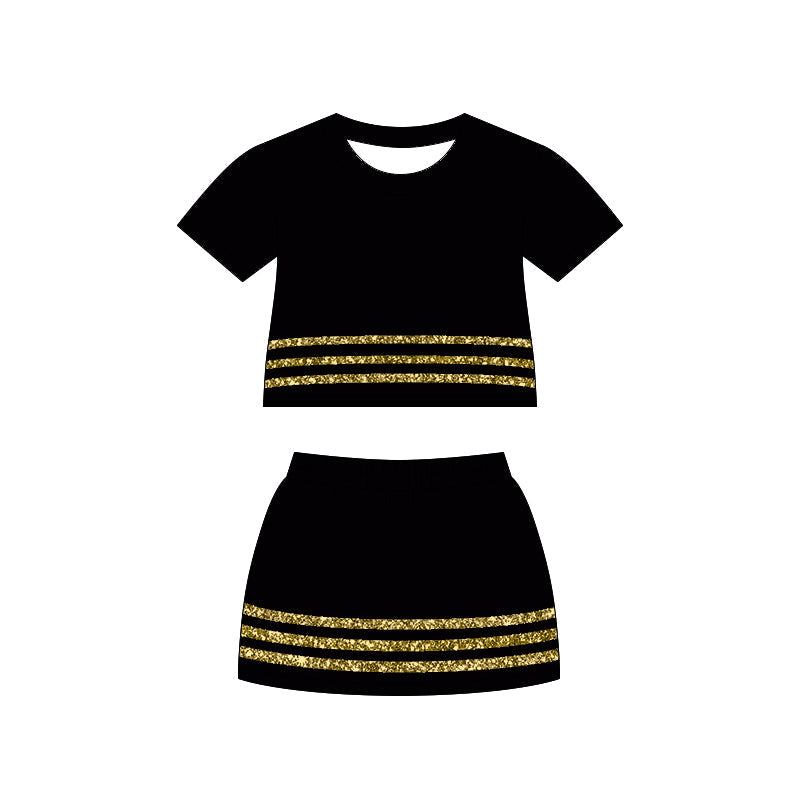 Short sleeves black cotton top skirt girls team outfits