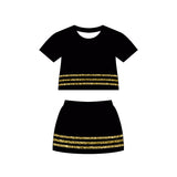 Short sleeves black cotton top skirt girls team outfits