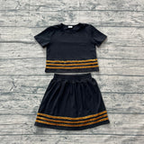 Short sleeves black cotton top skirt girls team outfits