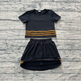 Short sleeves black cotton top skirt girls team outfits