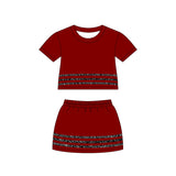 Short sleeves maroon cotton top skirt girls team outfits