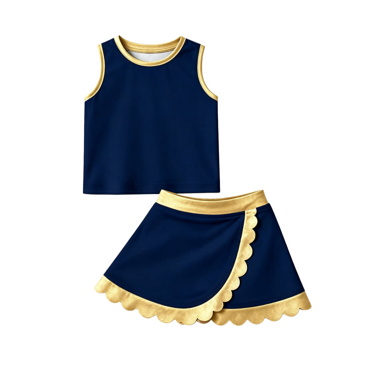 Scallop navy sleeveless girls summer team active wear set