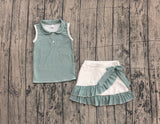 Sleeveless green stripe polo shirt skirt girls team outfits