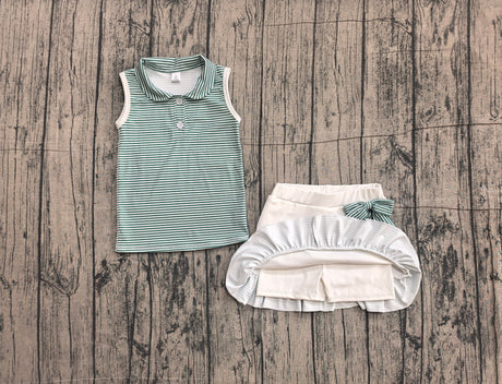 Sleeveless green stripe polo shirt skirt girls team outfits