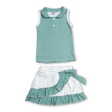 Sleeveless green stripe polo shirt skirt girls team outfits