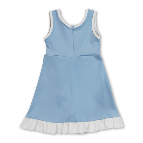 Sleeveless light blue ruffle princess kids girls athletic dress