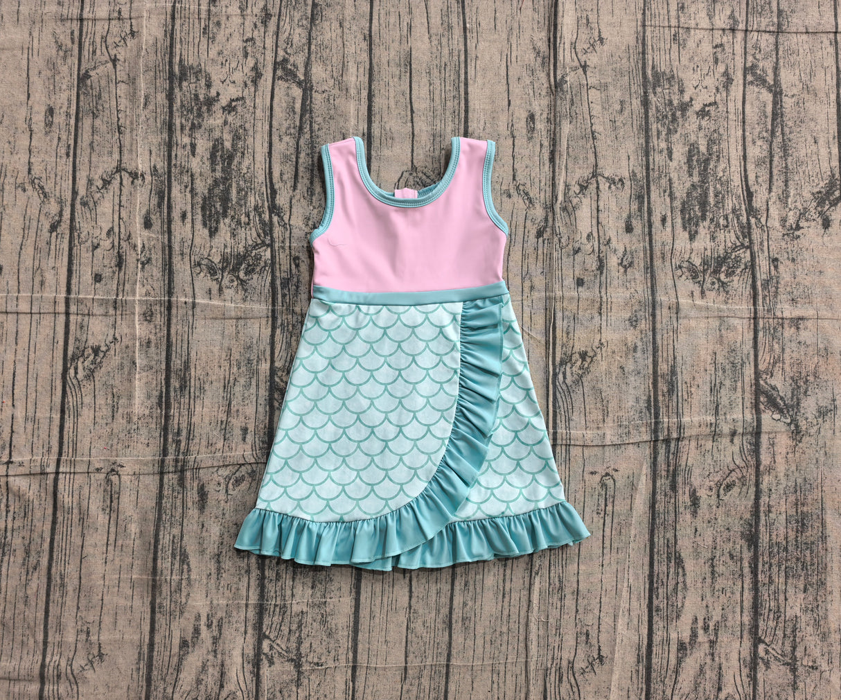 Sleeveless mermaid scale scallop princess girls athletic dress
