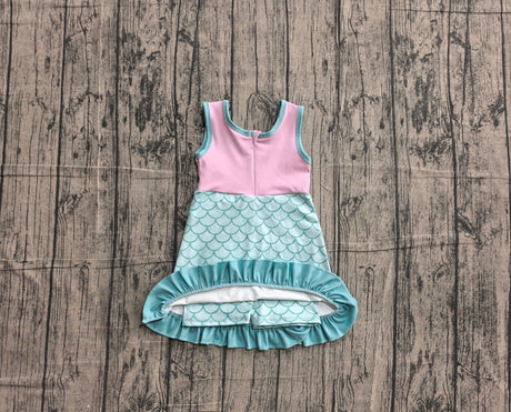 Sleeveless mermaid scale scallop princess girls athletic dress