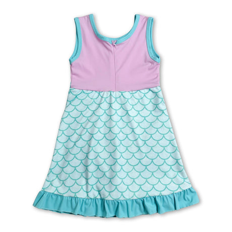Sleeveless mermaid scale scallop princess girls athletic dress