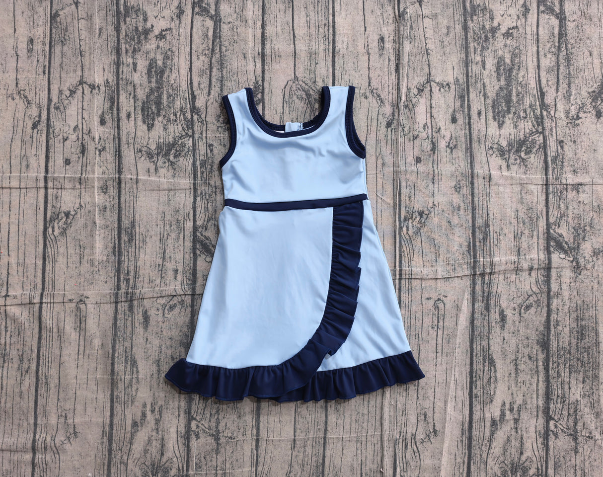 Sleeveless blue dog scallop kids girls athletic dress