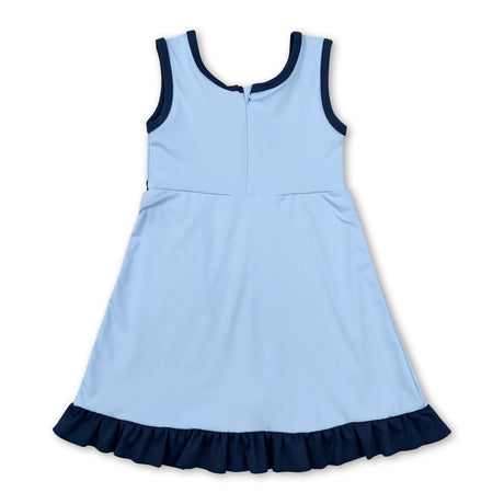 Sleeveless blue dog scallop kids girls athletic dress