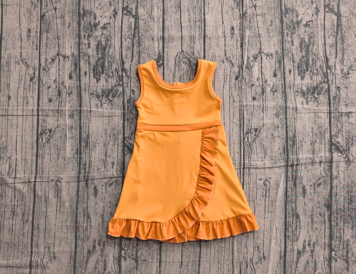 Sleeveless yellow dog scallop kids girls athletic dress