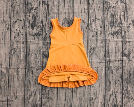 Sleeveless yellow dog scallop kids girls athletic dress