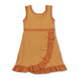 Sleeveless yellow dog scallop kids girls athletic dress