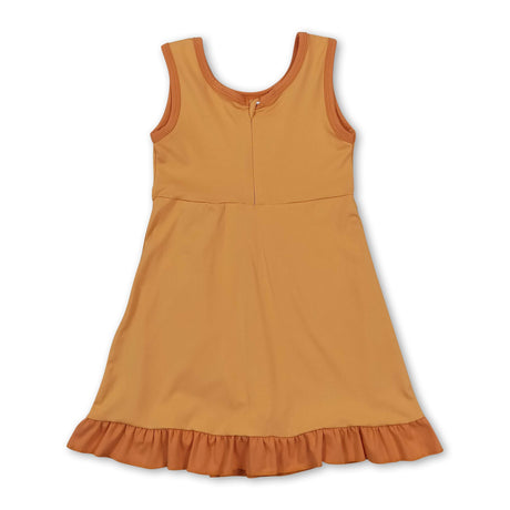 Sleeveless yellow dog scallop kids girls athletic dress