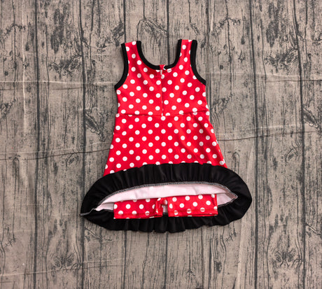 Sleeveless polka dots mouse scallop kids girls athletic dress