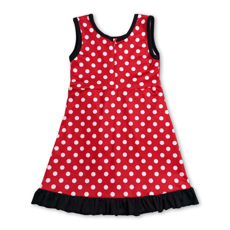 Sleeveless polka dots mouse scallop kids girls athletic dress