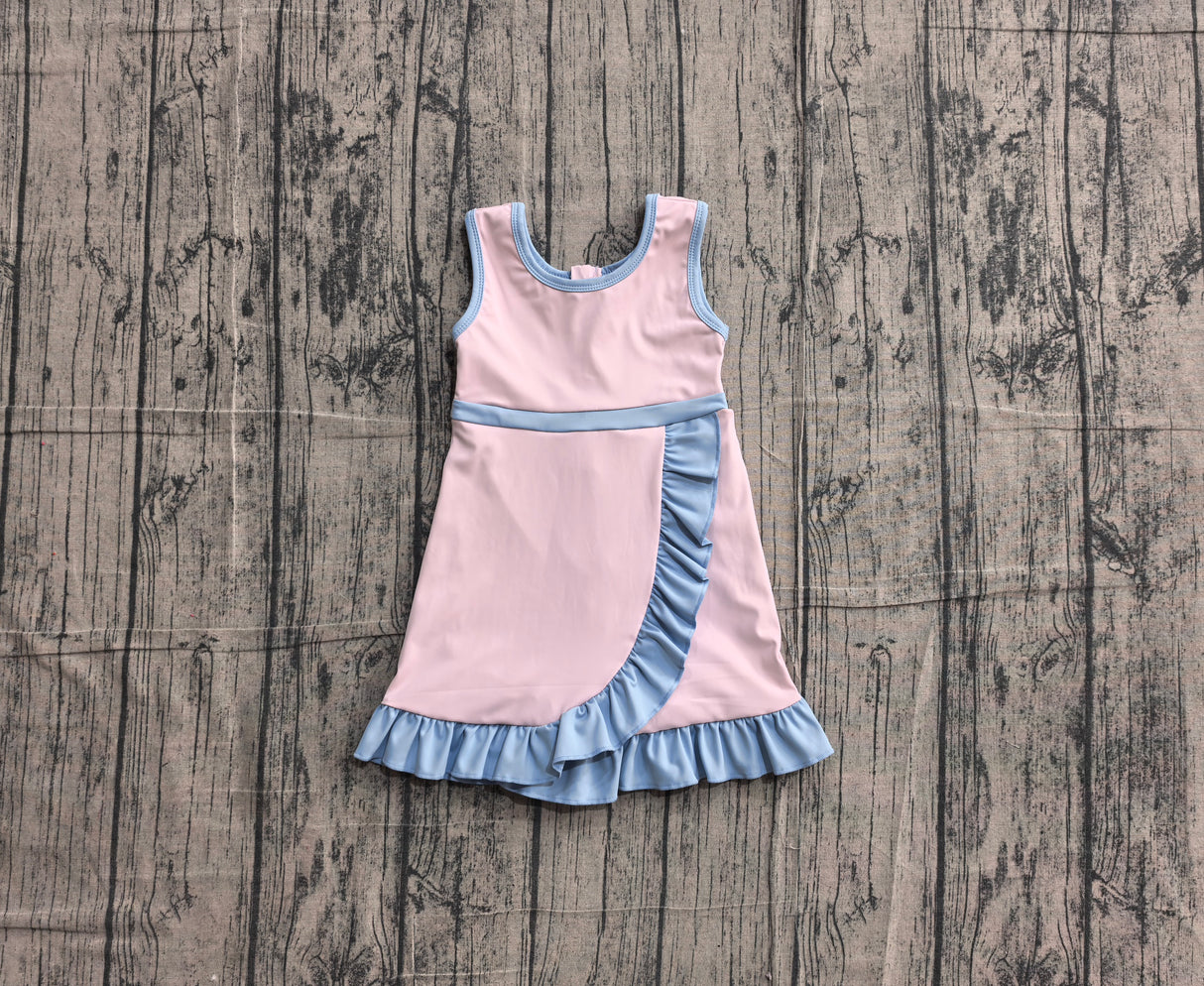 Sleeveless light pink scallop kids girls athletic dress