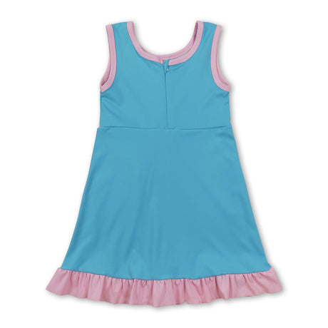 Sleeveless aqua pink scallop kids girls athletic dress