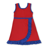 Sleeveless red blue ruffle team kids girls athletic dress