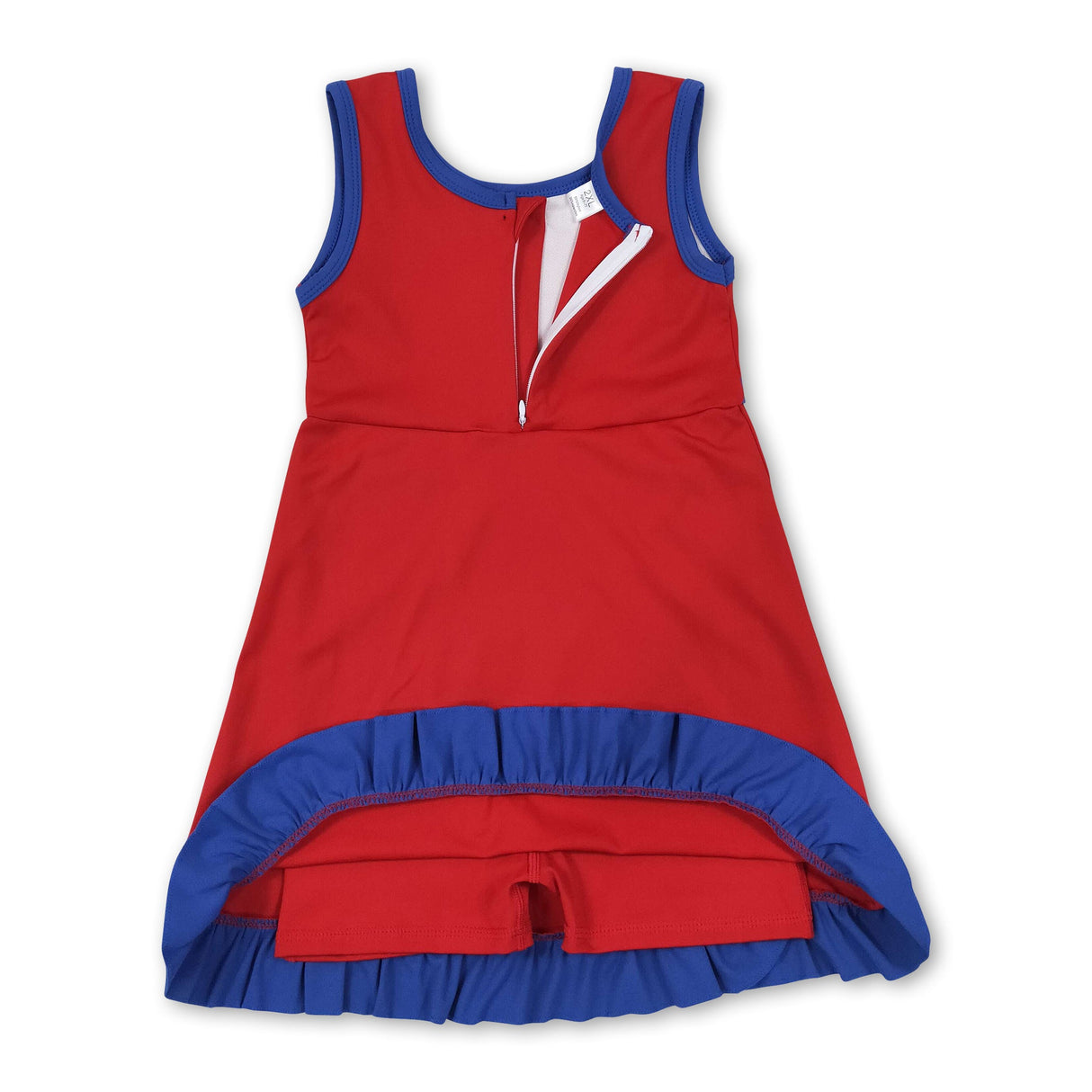Sleeveless red blue ruffle team kids girls athletic dress