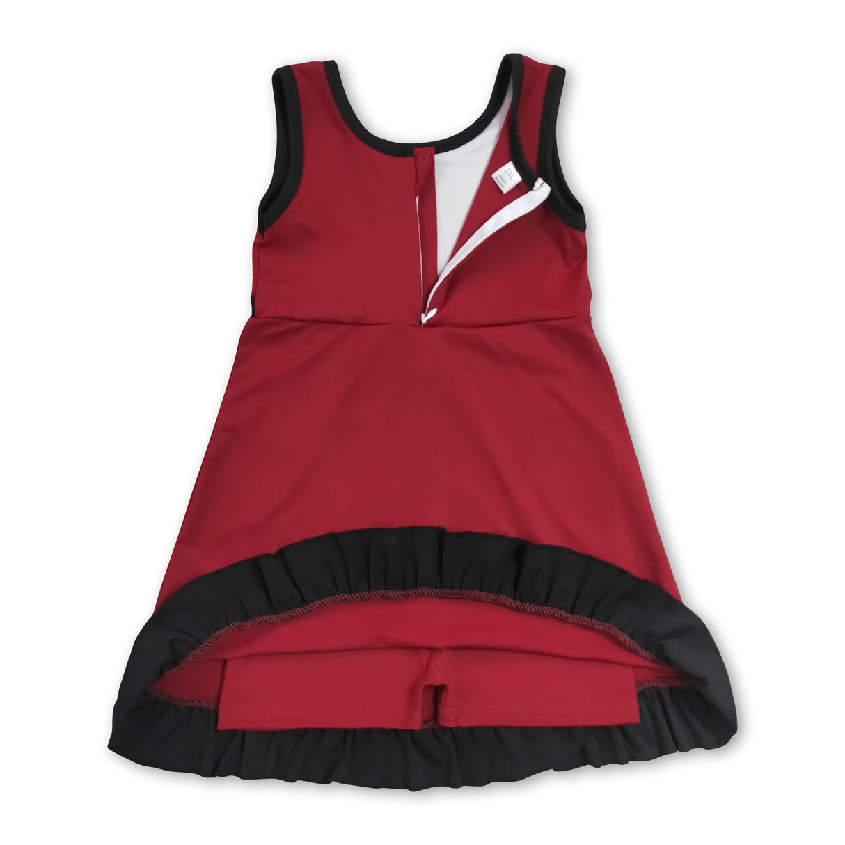 Sleeveless maroon black scallop kids girls team athletic dress