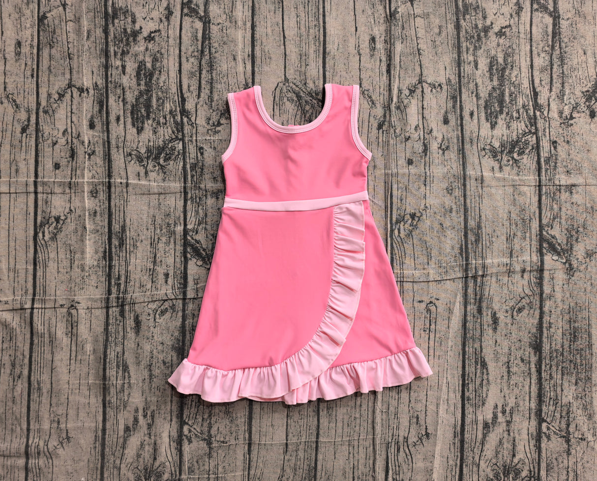 Sleeveless light pink scallop girls athletic dress