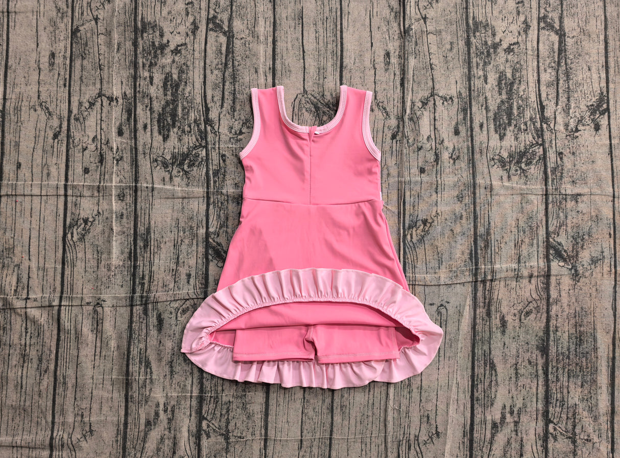 Sleeveless light pink scallop girls athletic dress