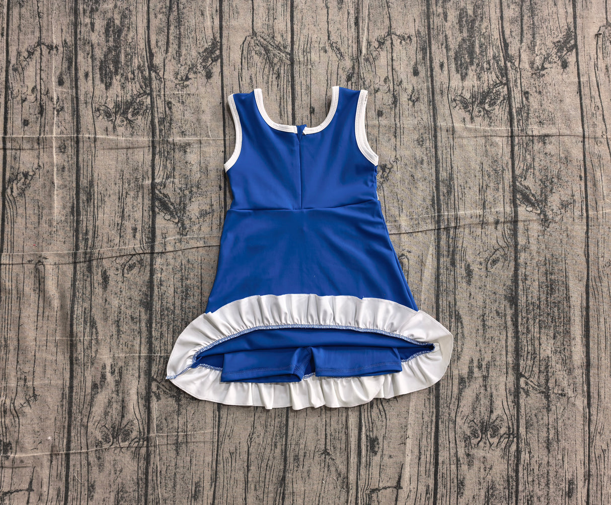 Sleeveless blue white scallop kids girls team athletic dress