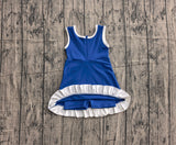Sleeveless blue white scallop kids girls team athletic dress