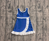Sleeveless blue white scallop kids girls team athletic dress