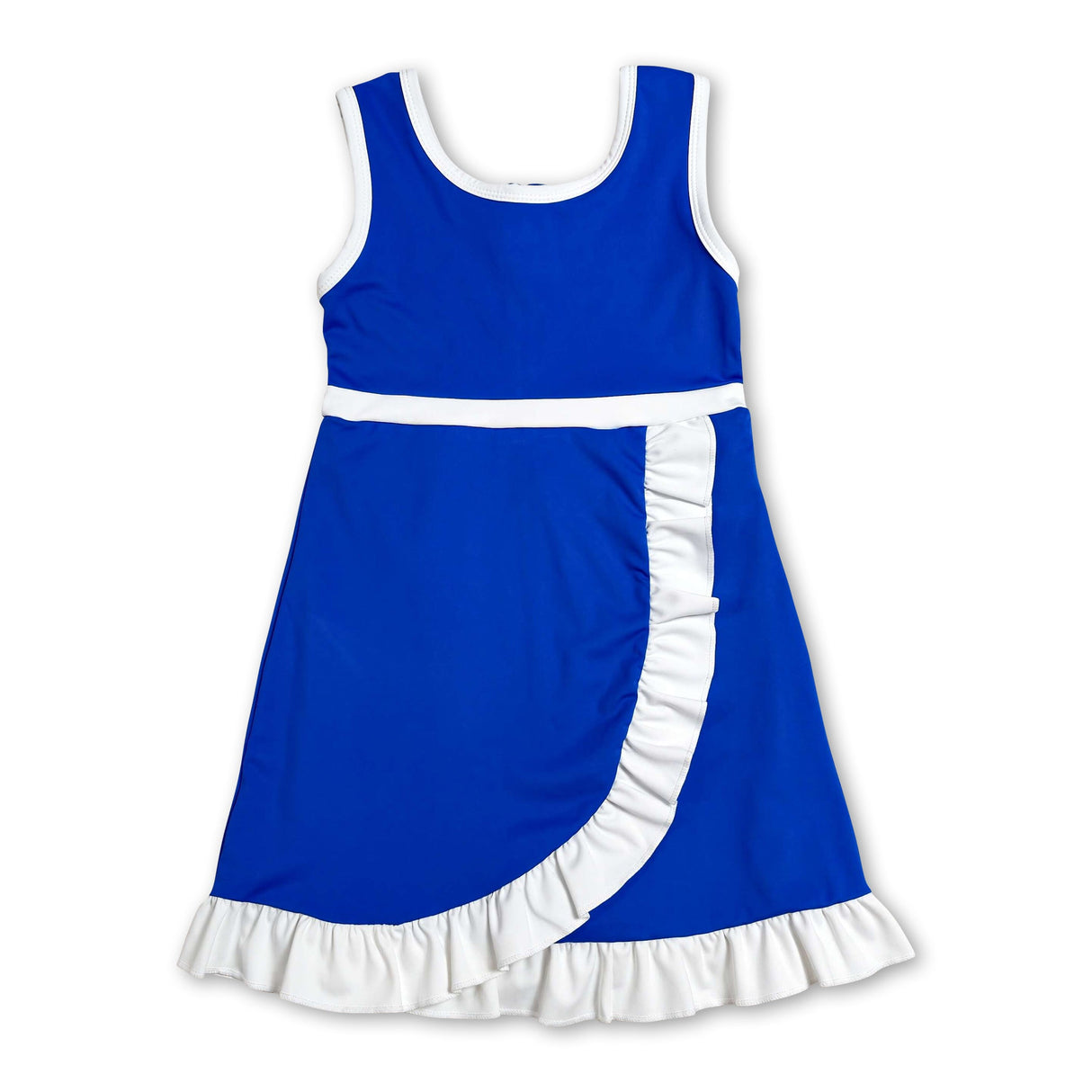 Sleeveless blue white scallop kids girls team athletic dress