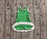 Sleeveless green white scallop girls athletic dress