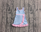 Sleeveless light blue pink scallop girls athletic dress