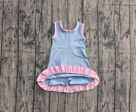 Sleeveless light blue pink scallop girls athletic dress