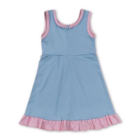 Sleeveless light blue pink ruffle girls athletic dress