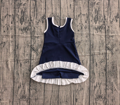 Sleeveless navy white scallop kids girls team athletic dress