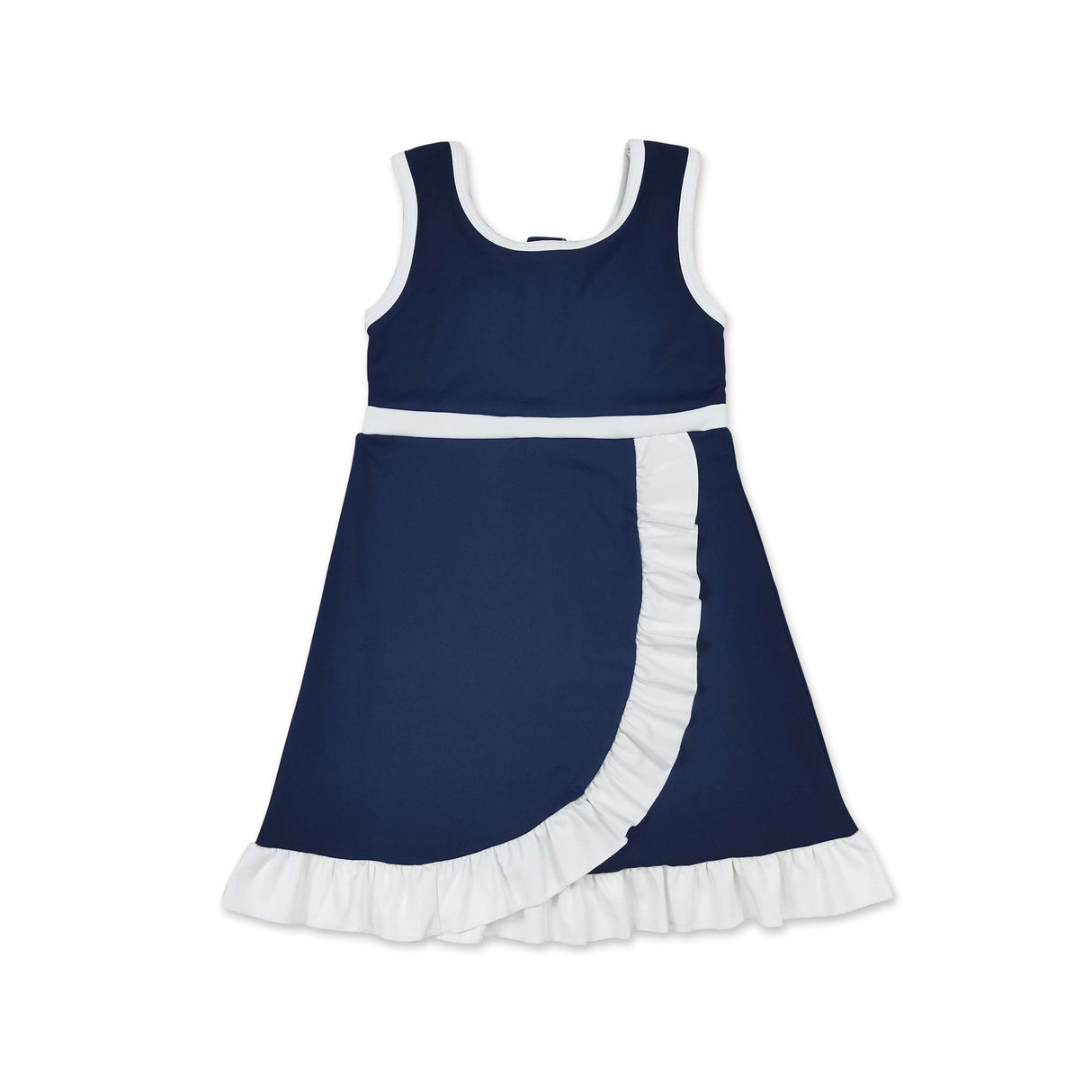 Sleeveless navy white scallop kids girls team athletic dress