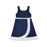 Sleeveless navy white scallop kids girls team athletic dress