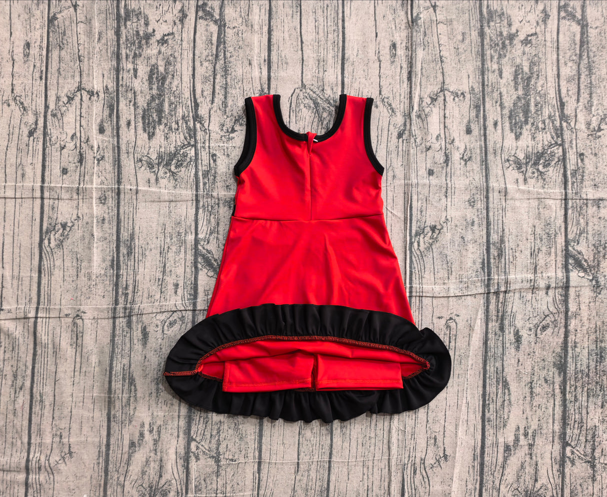 Sleeveless red black scallop team kids girls athletic dress