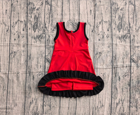 Sleeveless red black scallop team kids girls athletic dress