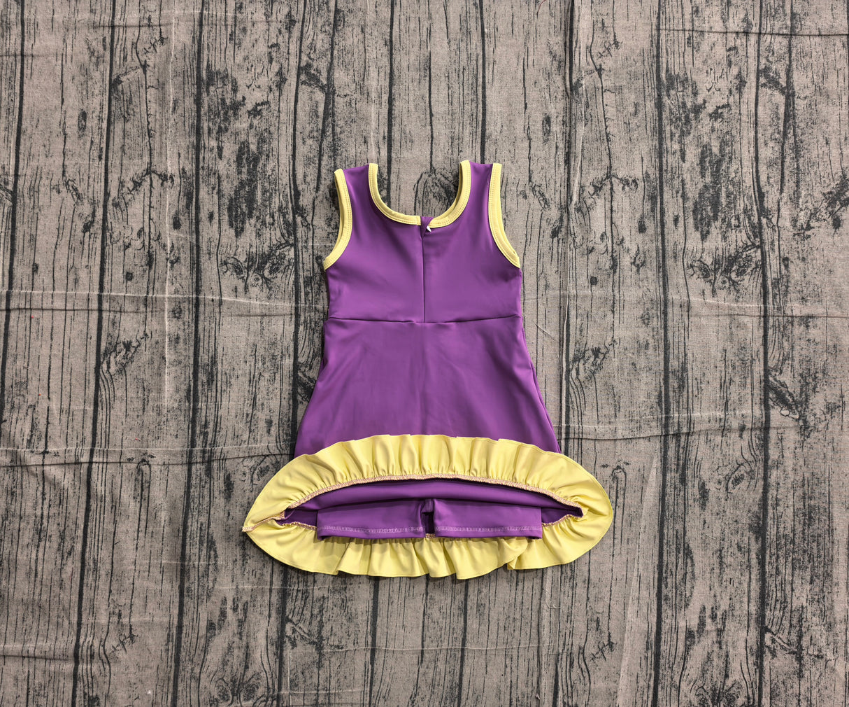 Sleeveless purple yellow scallop kids girls team athletic dress