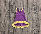 Sleeveless purple yellow scallop kids girls team athletic dress