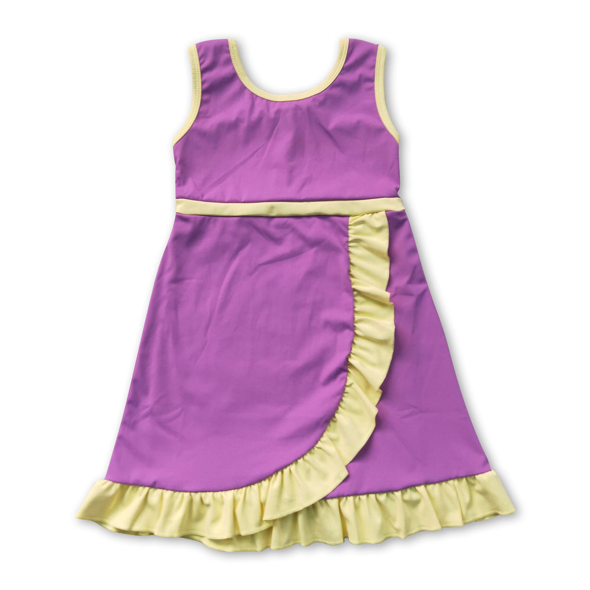 Sleeveless purple yellow scallop kids girls team athletic dress