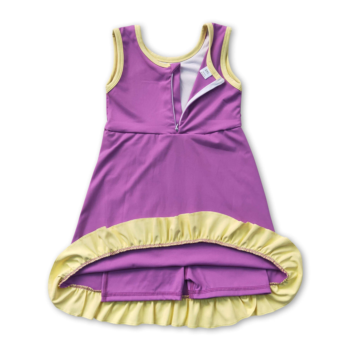 Sleeveless purple yellow scallop kids girls team athletic dress